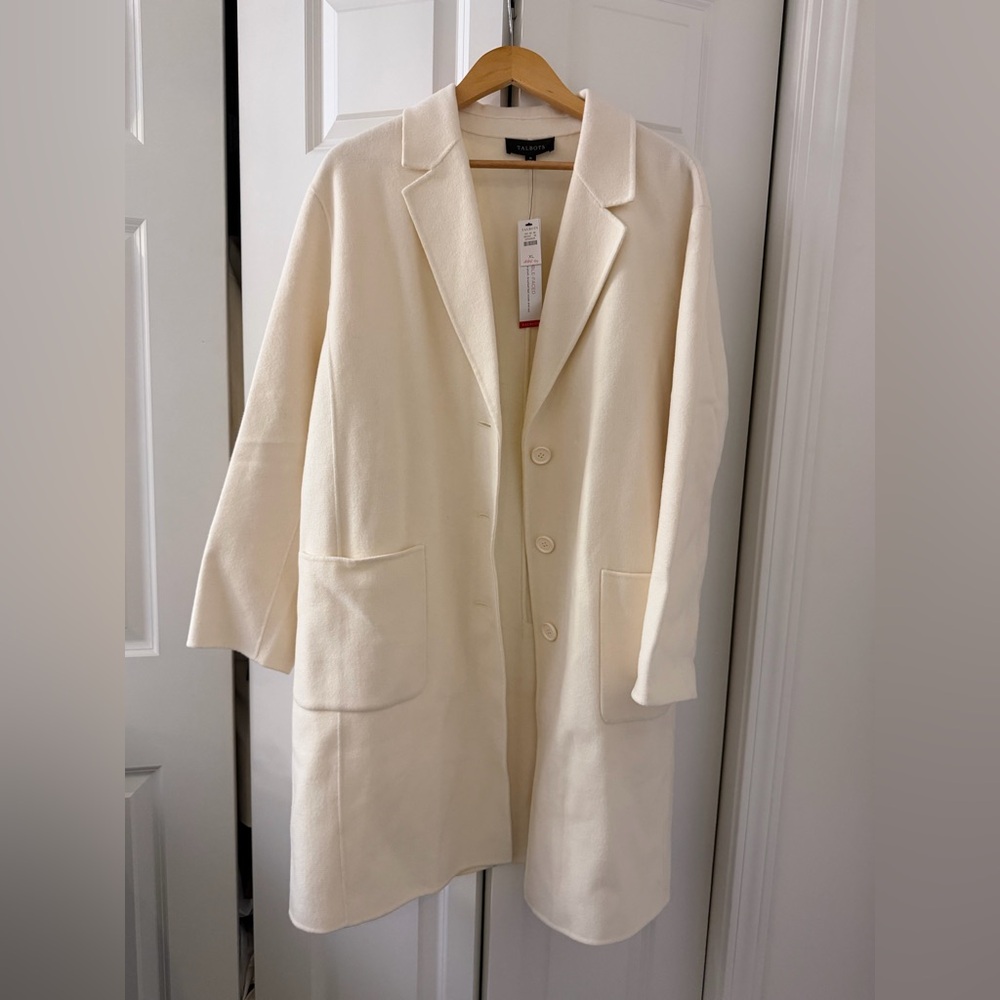 Talbots Cream Single-Breasted Wool Coat